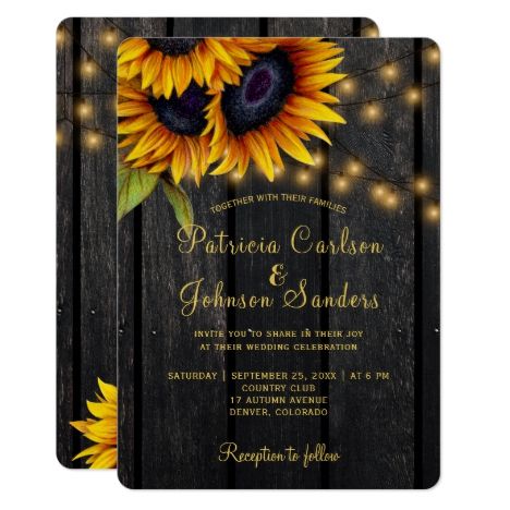 Rustic Lights, Sunflowers Bouquet, Wood Wedding Invitations, Beautiful Sunflowers, Sunflower Themed Wedding, Sunflower Wedding Invitations, String Lights Wedding, Lights Wedding, Invitation Elegant