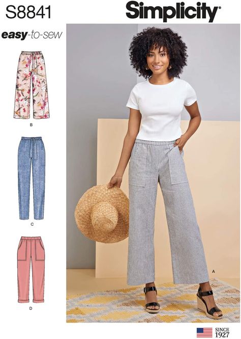 AmazonSmile: Simplicity Pattern S8841 Misses' Wide or Slim Leg Pull-on Pants, R5 (14-16-18-20-22) : Arts, Crafts & Sewing Wide Leg Pants Pattern, Women Pants Pattern, Sew Ins, Pants Sewing Pattern, Beginner Sewing Projects Easy, Clothes Sewing, Sewing Embroidery, Womens Sewing Patterns, Simplicity Sewing