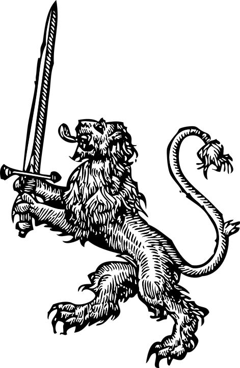 Lion, Sword, Heraldic, Symbol, Crown, Icon, Sign Woodcut Tattoo, Medieval Tattoo, Medieval Drawings, Engraving Tattoo, Knight Tattoo, Clip Art Free, Lion Images, Tattoo Art Drawings, Black Ink Tattoos