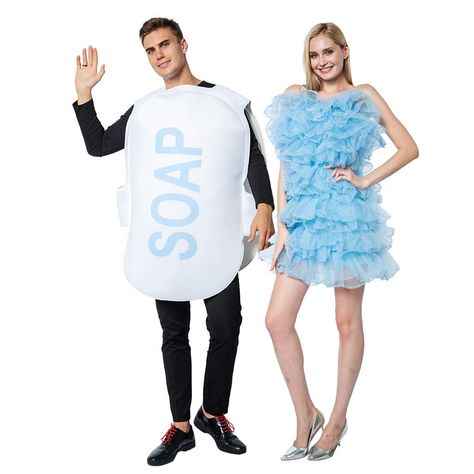 PRICES MAY VARY. Who’d be the “best couple” tonight? Obviously the one who wear Loofah & Soap Costume! We would say this couple wearing are both good looking and funny! Blue and white color scheme look fresh and chic. As we can see the in pictures, “soap”looks funny and fragrant, “loofah”looks so stunning in this puffy dress! This two things are bath essentials, they make 1+1>2 combination! Thanks to the loofah, creats a lot of bubbles, we enjoy bathing even more~ Design: high quality and comfor Soap Costume, Bubble Wrap Suit, Loofah Costume, Dog And Owner Costumes, Halloween Couple Costumes, Bubble Outfit, Funny Soap, Cute Couples Costumes, Bubble Clothes