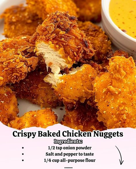 Momy Cooks | Crispy Baked Chicken Nuggets 🍗 | Facebook Baked Chicken Nuggets, Crispy Baked Chicken, Panko Bread Crumbs, Boneless Skinless Chicken, Chicken Nuggets, Skinless Chicken Breast, Onion Powder, Chicken Breasts, Bread Crumbs