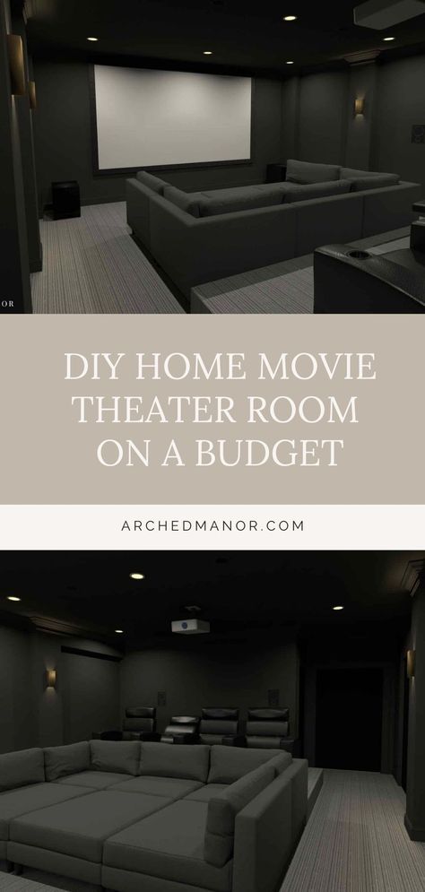 In Home Movie Theater Basements, Cheap Movie Theater Room Ideas, Cheap Theater Room Ideas, Attic Theatre Room, Modern Theater Room Ideas, Cottage Theater Room, Movie Room With Recliners, Home Theatre Small Room, Small In Home Theater Room