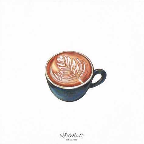 Caffe Drawings, Cappuccino Drawing, Latte Tattoo, Latte Art Illustration, Latte Art Tattoo, Latte Drawing, Coffee Reference, Latte Illustration, Cake Decorating Tips And Tricks