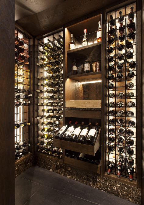 Wine Rooms - Abington Design House Wine Room Light Fixtures, Wine Cellar Design Luxury, Bar Room Ideas In House Luxury, Wine Room Ideas In House, Wine Tasting Room Ideas, Wine Shop Interior Design, Wine Store Design, Wine Storage Wall, Wine Room Design