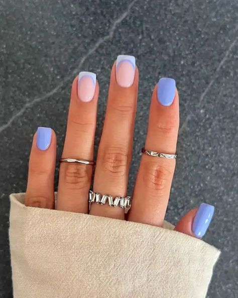 Short Nail Ideas, Short French Tip Nails, Acrylic Nail Ideas, Teen Nails, Blue And White Nails, Blue Gel Nails, Nails Aesthetic, Short Square Nails, Simple Gel Nails