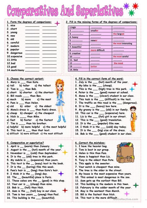 Comparatives and Superlatives worksheet - Free ESL printable worksheets made by teachers Comparative And Superlative Worksheets, Comparatives And Superlatives, Degrees Of Comparison, Comparative And Superlative, English Adjectives, Adjective Worksheet, Grammar Exercises, Superlative Adjectives, Comparative Adjectives