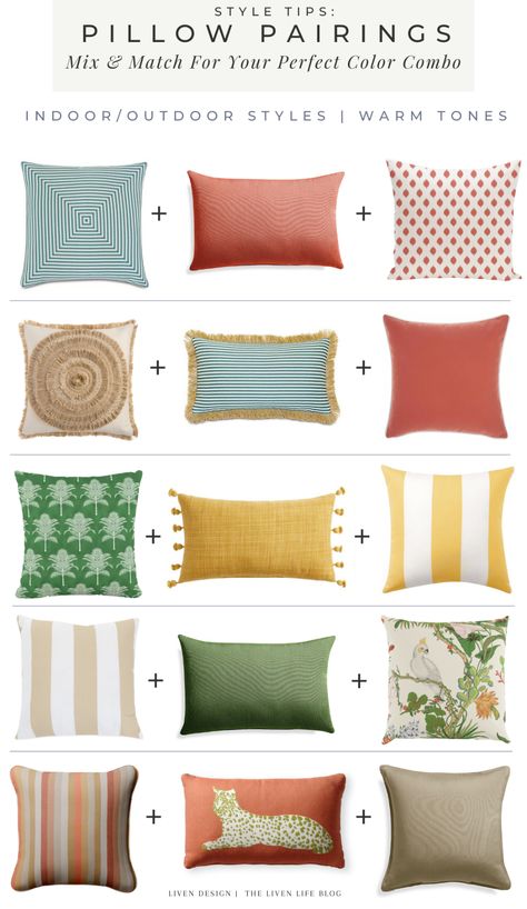 Coral Outdoor Pillows, Coral Outdoor Decor, Outdoor Couch Pillows, Outdoor Throw Pillows Color Schemes, Outdoor Pillows Ideas Color Schemes, Beige Couch Pillows, Teal Outdoor Pillows, Patio Pillows Outdoor, Patio Color Schemes