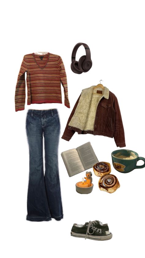 rory gilmore, gilmore girls, autumn, fall, autumn aesthetic, fall aesthetic, downtown girl, converse, coffee, book, reading, cinnamon rolls, baking, luke’s diner, aesthetic, flared jeans, headphones, candle 1990s Fall Aesthetic, Fall Aesthetic Outfit 90s, 1990s Fall Fashion, 90s Academia Aesthetic, Rory Gilmore Core Outfits, Rory Gilmore Style Winter, Leather Messenger Bag Outfit, Gilmore Girls Winter Outfits, Fall Aesthetic Outfit Vintage