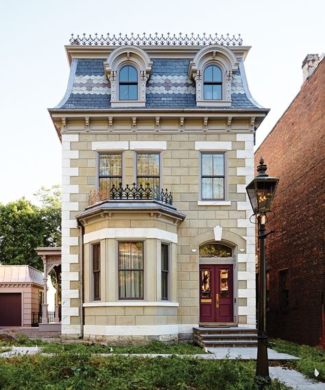 Spooky Village, Old House Design, Residence Architecture, Lovely Houses, Colorful Homes, Townhouse Exterior, Historical Homes, Decorating 101, Mansard Roof