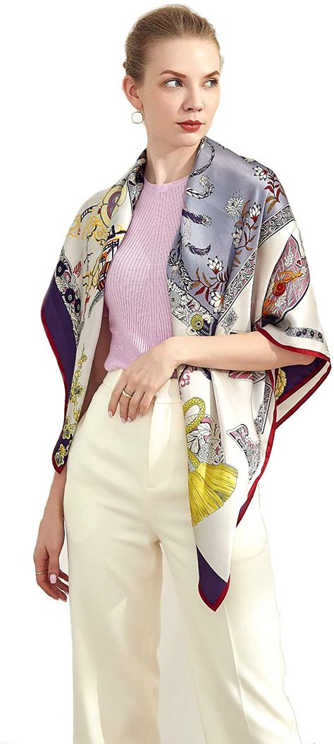 Jeelow 100% Pure Real Mulberry Silk Scarfs For Women 43in Square Extra Large Shawls Wraps (Yellow Tassel) at Amazon Women’s Clothing store Mulberry Scarf, Scarf Packaging, Dresses Beige, Large Square Scarf, Silk Scarfs, Large Silk Scarf, Charmeuse Fabric, Scarf Square, Scarf Hair