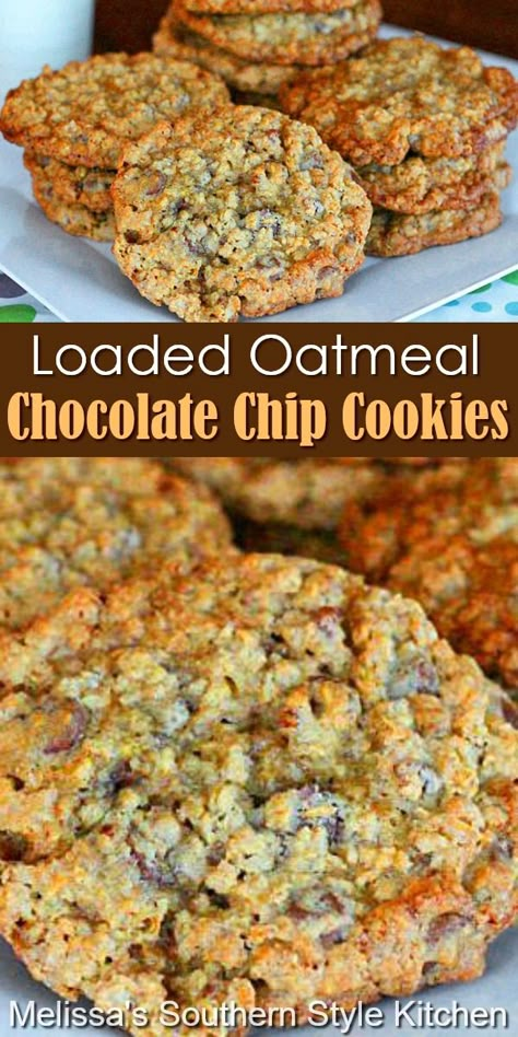 Cookies Made With Chocolate Chips, Loaded Oatmeal, Desserts Holiday, Chocolate Chip Oatmeal Cookies, Oatmeal Chocolate Chip Cookie Recipe, Oatmeal Chocolate Chip, Dessert Aux Fruits, Desserts Vegan, Oatmeal Cookie