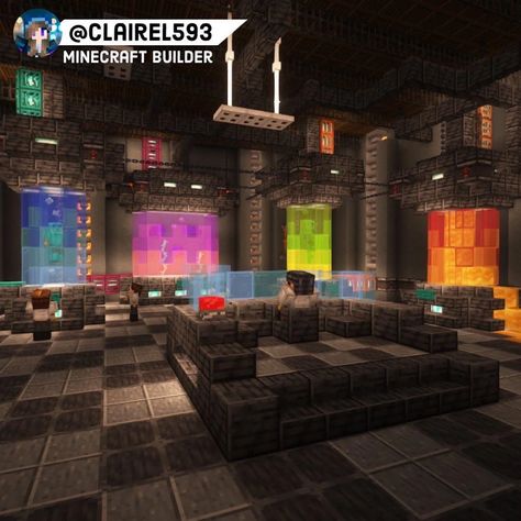 Minecraft Vault Ideas, Minecraft Cyberpunk Ideas, Minecraft Lab Ideas, Minecraft Batcave, Minecraft Dungeon Build, Minecraft Nightclub, Minecraft Dungeon Ideas, Cyberpunk Minecraft Builds, Minecraft Laboratory Ideas