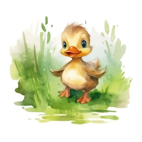 Cute Duck Painting, Duckling Drawing, Cute Duck Illustration, Duckling Illustration, Spring Illustrations, Watercolor Duck, Card Puns, Duck Painting, Cute Easy Paintings