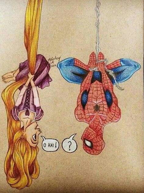 Spider-Man & Rapunzel Spiderman Drawing, Tom Holland Spiderman, Marvel Funny, Sweet Gifts, Best Art, Double Tap, Rapunzel, Travel Art, Pluto The Dog