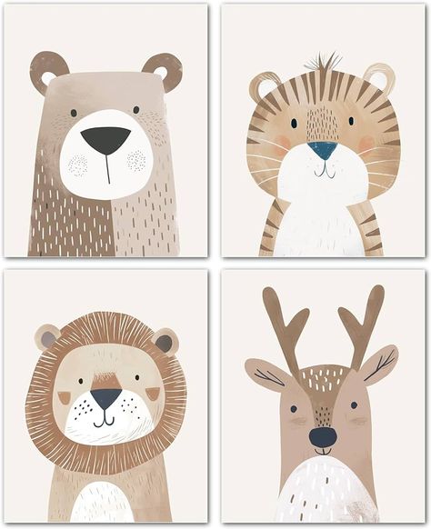 Amazon.com: Lavema Nursery Wall Art Animals Neutral Decor - Posters (8 x 10 Unframed) - Cute Safari Prints for Kids Baby Room Decor - Jungle Animals Picture Set, beige : Baby Jungle Animals Pictures, Safari Theme Nursery, Animal Mural, Safari Print, Animal Room, Baby Room Design, Animal Posters, Room Decorations, Playroom Decor