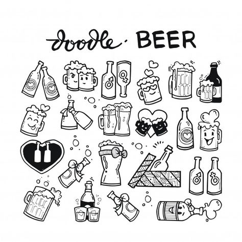 Tiny Beer Bottle Tattoo, Beer Tattoo Ideas, Beer Doodle, Beer Tattoo, Beer Drawing, Beer Tattoos, Beer Graphic, Bottle Tattoo, Vintage Menu