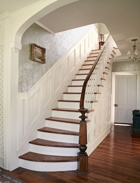 A Young Couple Tackles a Forgotten Italianate - This Old House Farmhouse Reno, Beadboard Wainscoting, Tall Fireplace, Staircase Makeover, Home Remodeling Diy, Entry Hallway, Southern Homes, Young Couple, Diy Remodel