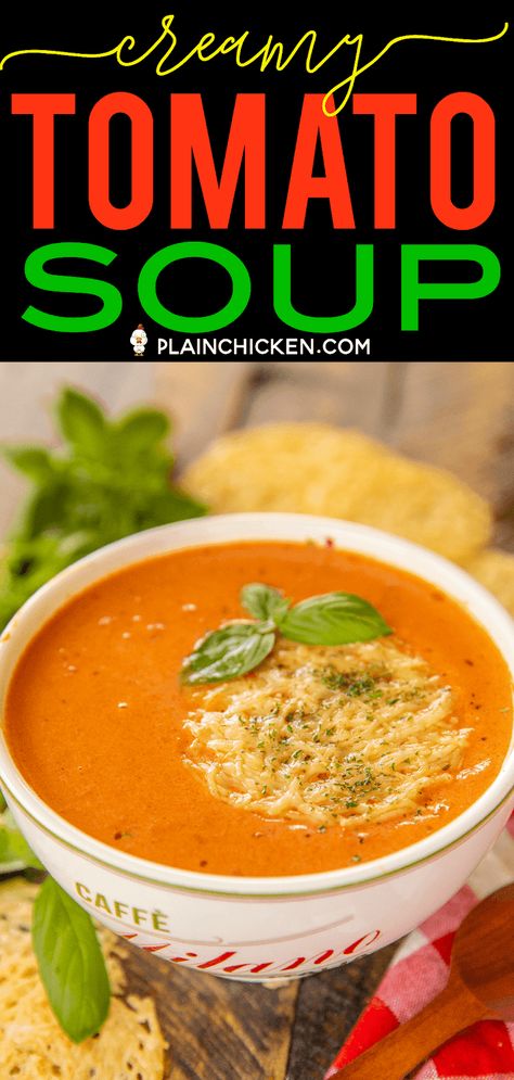 Shallot Butter, Leftover Soup, Tomato Juice Recipes, Plain Chicken Recipe, Parmesan Chips, Cream Of Tomato Soup, Soups Stews Chilis, Tomato Soup Homemade, Parmesan Crisps