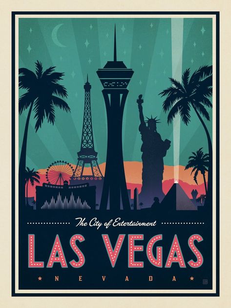 Anderson Design Group – American Travel – Las Vegas: City of Entertainment Las Vegas Vintage Poster, Las Vegas Poster Design, Las Vegas Artwork, Las Vegas Postcard, Las Vegas Print, Las Vegas Illustration Art, Las Vegas Color Palette, Las Vegas Graphic Design, Las Vegas Drawing