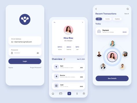 Finance Mobile Application-UX/UI Design by Hira Riaz🔥 for Upnow Studio on Dribbble Online Payment Design, Payment Ui Design Mobile, Transaction History Ui, History Ui Design, Payment Ui Design, Profile App, Mobile Design Patterns, Ux Design Mobile, Ui Ux 디자인