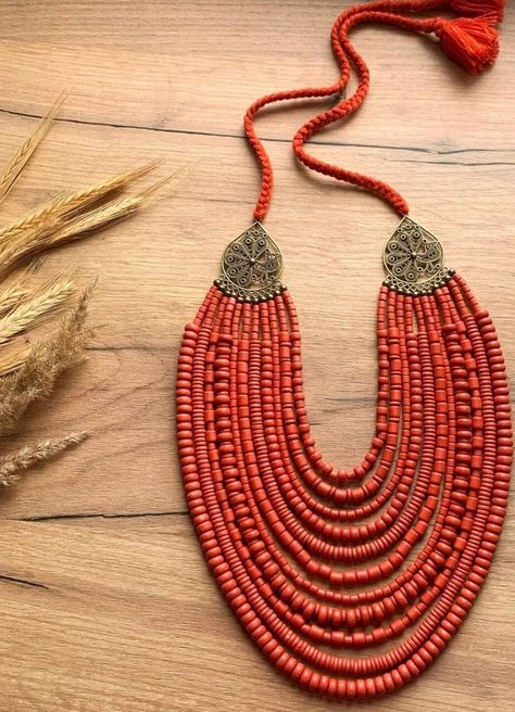 2023 Red Ukrainian Traditional necklace ceramics Jewellery Ethnic Multilayer Ethnic Ukrainian Traditional Jewellery Handmade Ceramic Beaded от EmbroideryfrmUkraine на Etsy