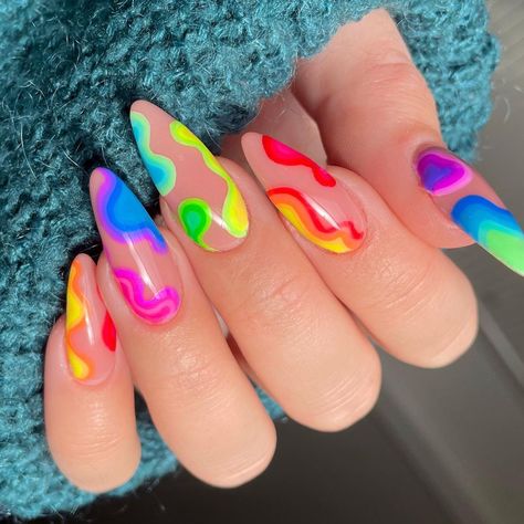 Rainbow Nail Art Designs, Rave Nails, Rainbow Nails Design, Rainbow Nail Art, Unghie Nail Art, Nails Art Designs, Funky Nail Art, Hippie Nails, Rainbow Nails