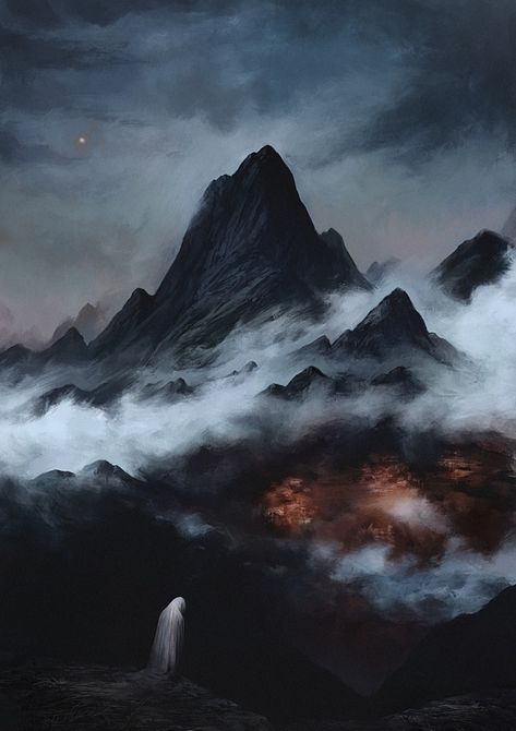 His Wrath., an art print by Maéna Paillet - INPRNT Dark Mountains, Highway To Hell, Art Album, Mountain Paintings, Dark Art, Dark Fantasy, Artist Inspiration, Digital Painting, Cool Pictures