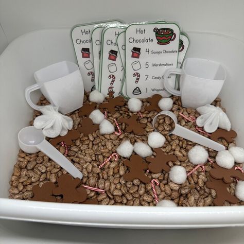 TeacherEngineer - Etsy Gingerbread Snacks, Hot Chocolate Sensory, Sensory Bin Preschool, Christmas Eyfs, Counting Preschool, Winter Sensory Bin, Toddler Sensory Bins, Art Recipes, Sensory Activities Toddlers