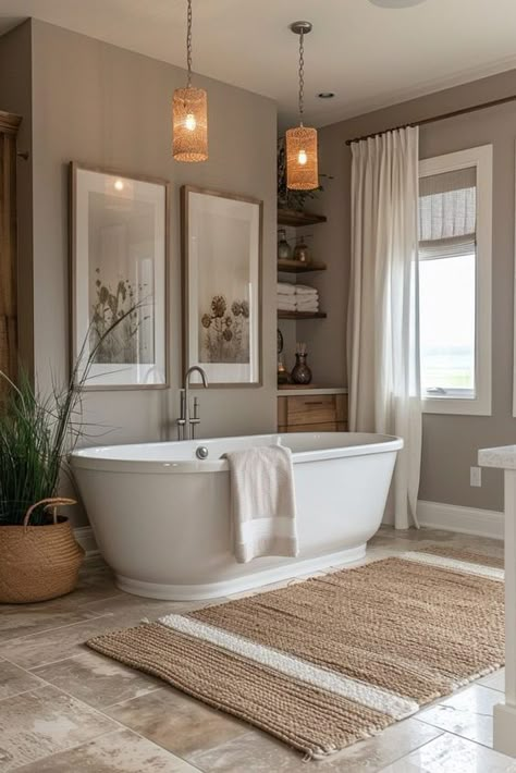 29 Chic Neutral Bathroom Decor Ideas for Timeless Elegance 12 Bathroom Tub Decor Ideas, Neutral Bathroom Decor Ideas, Warm Bathroom Ideas, Mauve Bathroom, Earthy Bathroom Ideas, Trending Bathroom Colors, Tan Bathroom, Taupe Bathroom, Modern Farmhouse Bathroom Ideas