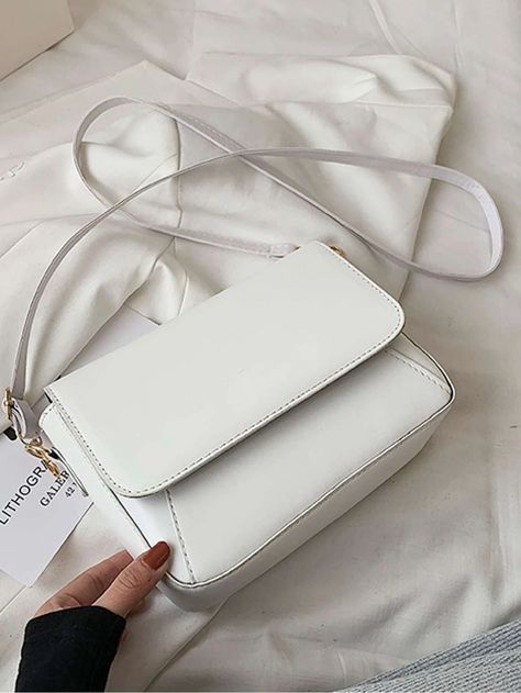 Minimalist Crossbody Bag | SHEIN USA Purse For Teens, White Crossbody Bag, White Shoulder Bag, Adjustable Bag, White Purses, White Handbag, Pretty Bags, Crossbody Bag Women, Cute Purses