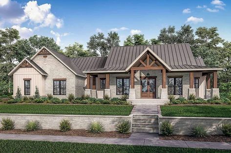 America's Best House Plans (@americasbesthouseplans) posted on Instagram: “Delivering 2,454 sq. ft., Plan 041-00230 offers 3 bedrooms, 2.5 bathrooms, an office, an open concept, and a 3 car garage. Explore this…” • Feb 2, 2021 at 5:44pm UTC Future Farmhouse, Texas Farmhouse, Sims Builds, Split Bedroom, Farmhouse Style House Plans, Cape Cod House, Southern Homes, Country House Plan, Farmhouse House