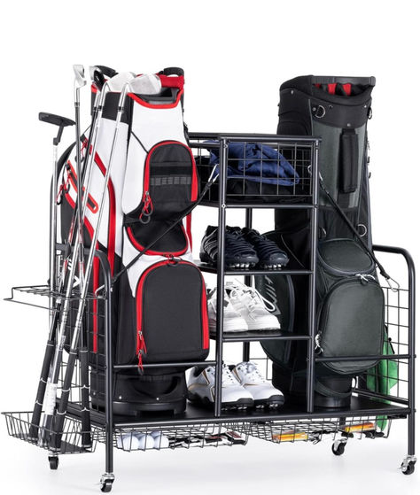 Golf Bag Organizer, Golf Organizer Stand for 2 Golf Bags, Golf Bag Storage and Stand for Golf Clubs, Balls, and Accessories, Extra Large Golf Bag Storage Rack for Garage, Club Golf Organizer, Golf Bag Storage, Garage Storage Shelves, Bag Rack, Garage Storage Organization, Storage Stand, Golf Training, Golf Bag, Bag Organizer