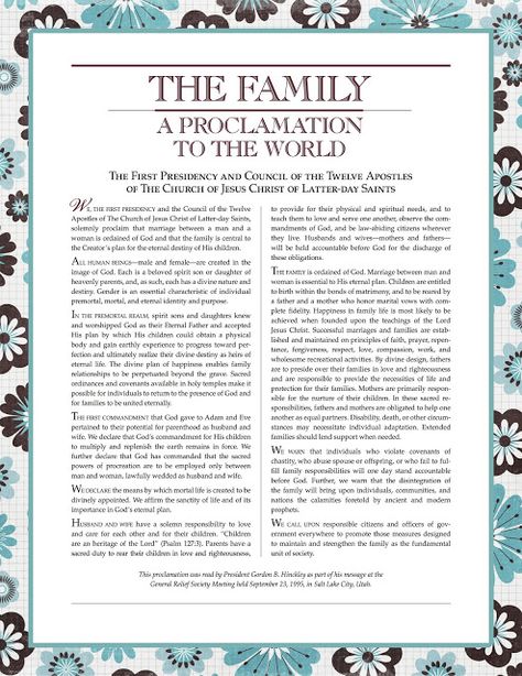 Free Printable Family Proclamation...16 different designs. Visiting Teaching Message, Family Proclamation, Proclamation To The World, Week Schedule, Articles Of Faith, Mom Planner, Visiting Teaching, Lds Quotes, Scripture Study