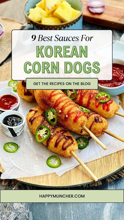 9 Tasty Sauces for Korean Corn Dogs Korean Corn Dog Dipping Sauce, Japanese Corn Dog, Corn Dog Dipping Sauce, Korean Hot Dog Recipe, Korean Corn Dog Recipe, Korean Corn Dog, Korean Potatoes, Soy Ginger Dressing, Korean Corn