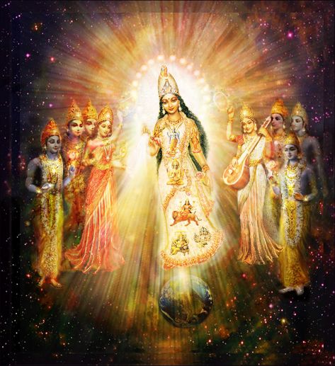 Great Divine Mother Goddess in Space Durga Mantra, Arte Yoga, Aadi Shakti, Shakti Goddess, Durga Images, Hinduism Art, Vedic Art, Goddess Artwork, Divine Mother