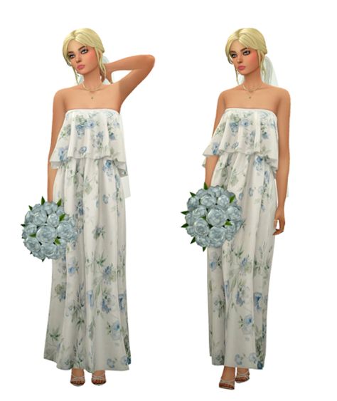 thekims4: TS4 Cottagecore Wedding Dresses... : TS4 Lookbooks Ts4 Cottagecore, Cottagecore Wedding Dresses, Wedding Dress Cottagecore, Cottagecore Wedding, Cottage Core Fashion, Long Flower Dress, Sims Medieval, Alpha Cc, Wedding Dresses Hippie