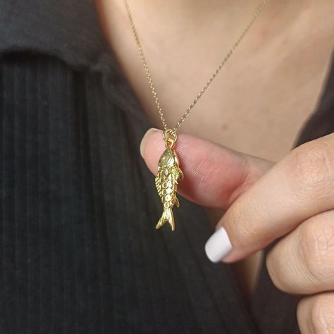 Gold koi fish pendant in sterling silver. . . . #fishnecklace #fishjewelry #goldfish #koifish #koi #fishpendant #goldfish Fish Pendant Gold, Gold Koi Fish, Gold Koi, Fish Jewelry, Fish Necklace, Fish Pendant, Pendant Gold, Koi Fish, Goldfish