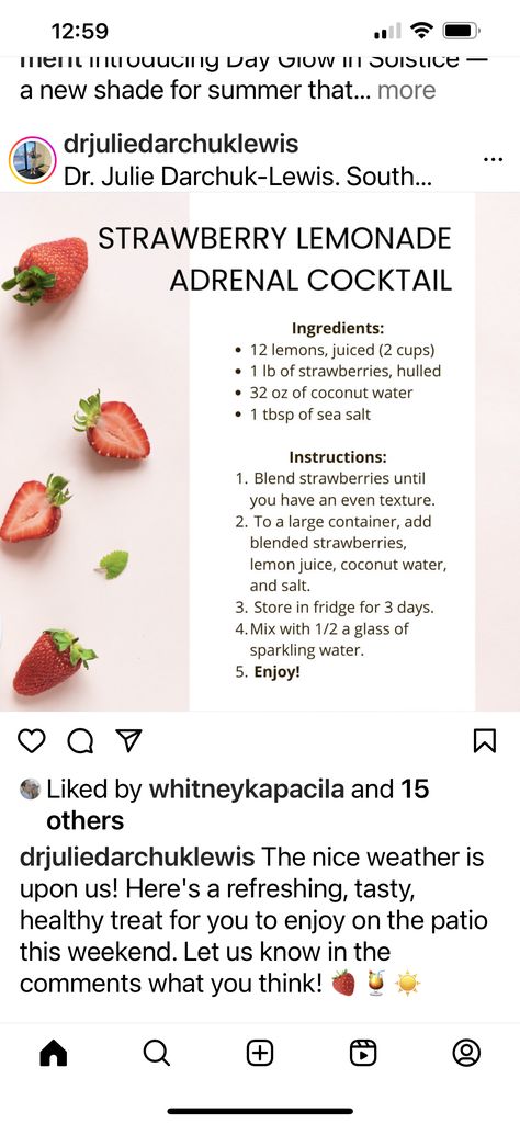 Adrenal Cocktail, Cocktail Ingredients, Strawberry Lemonade, Sparkling Water, Coconut Water, Lemonade, Juice, Coconut, Lemon