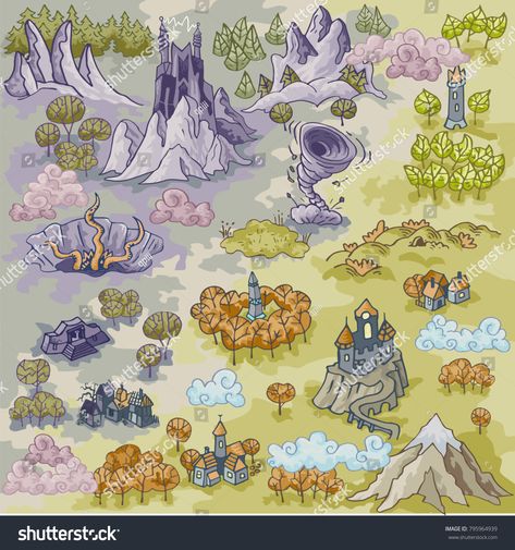 Fantasy Advernture map elements with colorful doodle hand draw in vector illustration - map3 part1 #Ad elements#colorful#doodle#Fantasy Fantasy Map Drawing Ideas, Map Elements, Cartoon Map, Fantasy Map Making, Map Ideas, Dnd World Map, Drawing Software, Fantasy World Map, Fantasy Maps