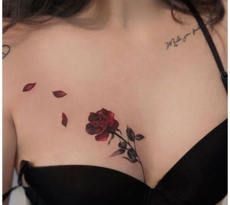 50+ Charming Breast Tattoo Designs For Women - 2022 Rose Chest Tattoo, Petit Tattoo, Small Rose Tattoo, Chest Tattoos For Women, Tatuaje A Color, Rose Tattoo Design, Cute Tattoos For Women, Female Tattoo, Elegant Tattoos