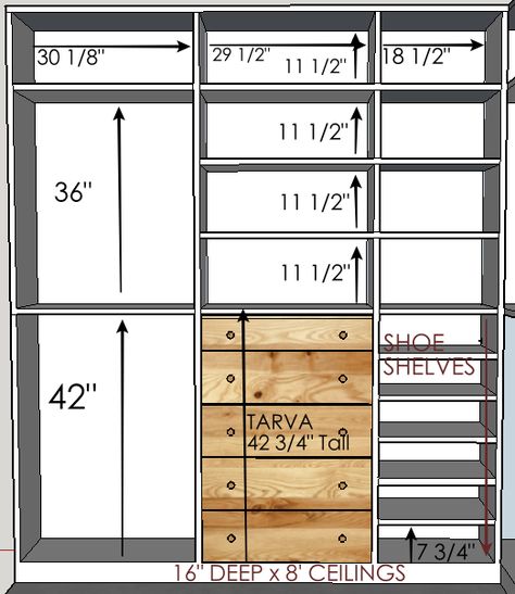 Closet Shelf Measurements, Closet Design Layout Measurements, How To Plan Closet Layout, 7 Ft Closet Ideas, Closet Depth For Hangers, 5 By 5 Closet Ideas, La Closet Design, Home With Stefani, Double Closet Design Layout