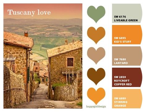 Tuscany Love. Paint colors from Chip It! by Sherwin-Williams Tuscany Aesthetic, Soap Inspiration, Under The Tuscan Sun, Color Schemes Colour Palettes, Tuscan Style, Aesthetic Colors, Paint Ideas, Colour Palettes, Painting Tips