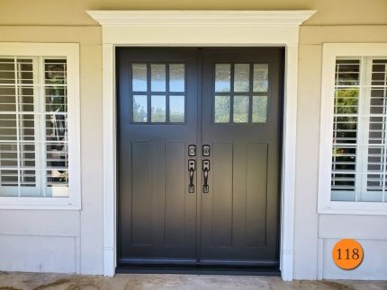 118-craftsman-60x80-jeld-wen-aurora-a362-fiberglass-double-entry-door-6-lite-sdl-with-rain-privacy-glass-mahogany-grain-factory-painted-tricorn-black-in-rancho-cucamonga-ca Modern Farmhouse Double Front Door, Double Front Doors Black, Black Exterior Doors Front Entry, Wooden Double Doors Entrance Front Entry, Front Door Double Doors Entrance, Wooden Double Front Doors Modern, Double Front Doors Entrance, Black Double Front Door, Double Entry Front Doors