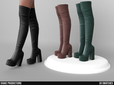 Sims4cc Clothes, Sims4 Shoes, Ts4 Shoes, Sims Shoes, Sims4 Clothing, Thigh High Platform Boots, Mod Shoes, Ts4 Mods, Sims Packs