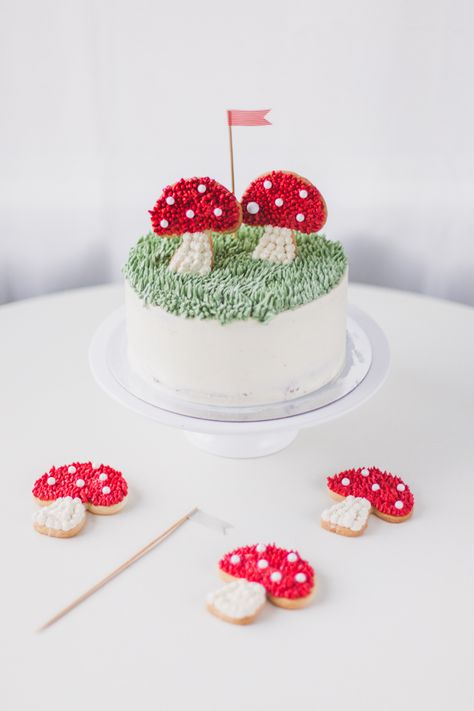 Mushroom Cookie Cake Toppers! - Coco Cake Land - Cake Tutorials, ... Cute Cake Designs, Mushroom Cookie, Coco Cake, Mushroom Cake, Kawaii Mushroom, Buttercream Piping, Cake Land, Mushroom Cookies, Toadstool Mushroom