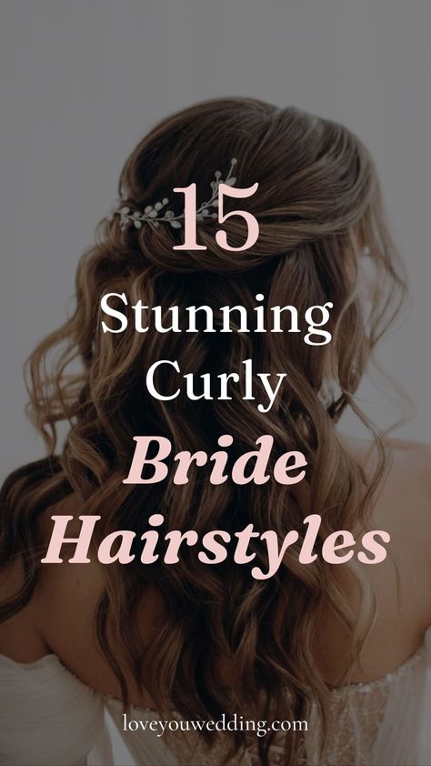 Discover 15+ stunning wavy and curly wedding hairstyles perfect for brides with natural curls or those aiming for a curled look. Seeking gorgeous inspiration for curly wedding hair? Explore our collection of bridal hairstyles, featuring half up half down, curly updos, romantic ringlets, beach wave wedding hair, and more! Wedding Curls Half Up Half Down, Curly Wedding Hair Down With Veil, Beach Waves Hair Wedding Bridesmaid, Curly Long Hair Wedding Styles, Long Hairstyles Waves, Wavy Hairstyles Formal, Curled Hairstyles For Wedding, Textured Bun Wedding Hair, Sleek Hollywood Waves Wedding