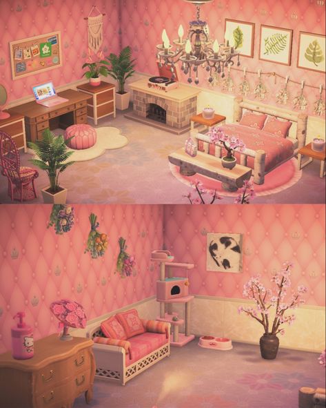 Acnh bedroom ideas pink Acnl Bedroom Ideas, Acnh Bedrooms Ideas, Ac Bedroom Ideas, Acnh Pink Bedroom Design, Acnh Hhp Bedroom, Acnh Living Rooms Ideas Pink, Anch Bedroom Ideas, Animal Crossing Bedroom Ideas Pink, Animal Crossing Living Room Ideas Pink