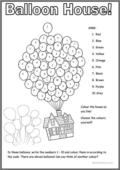 Esl Colors Worksheets, English Activity For Grade 1, Worksheets For Kids English Activities, English Activities For Grade 1, Activities For English Class Ideas, Balloon Worksheet, English Activities For Preschool, Colors Worksheets For Kids, Up House Drawing