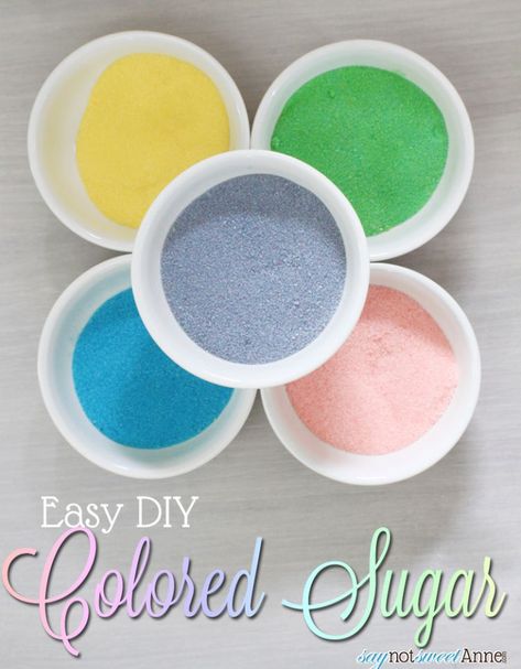 How to Make Colored Sugar - Sweet Anne Hand Crafted Designs Diy Colored Sugar, How To Color Sugar For Sprinkles, Colored Powdered Sugar, Colored Sugar Diy, How To Make Colored Sugar, How To Color Sugar, Easy Dyi, Coloring Sugar, Sanding Sugar