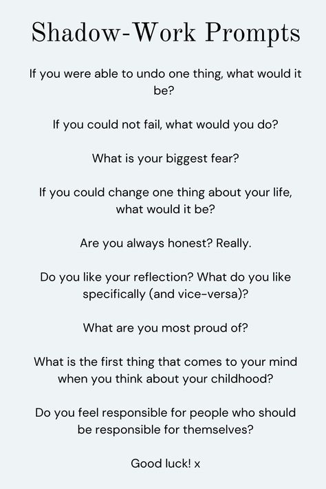 A few shadow work pormpts. Some are my own, some are inspired by others. Hope they help! #shadowwork #shadowworkprompts #prompts #journalprompts #journalideas #selfimprovement #selfcare #therapy Shadow Work For Men, Relationship Shadow Work Prompts, Shadowwork Questions, Shadowwork Prompts, Shadow Work Journal Prompts Beginners, How To Do Shadow Work, How To Start Shadow Work, Shadow Work Challenge, Shadow Work Questions